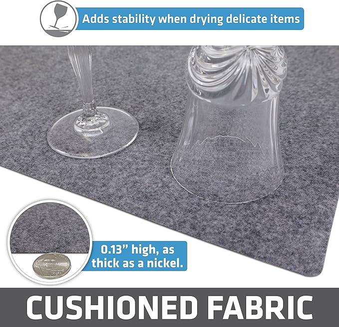 Drymate Premium Luxury Shelf & Drawer Liner, Thick Cushioned Fabric, Non-Adhesive, Absorbent, Waterproof, Slip-Resistant, Liners for Kitchen Cabinets, Cupboards (USA Made)(12”x59”)(2-Pack)(Light Grey)