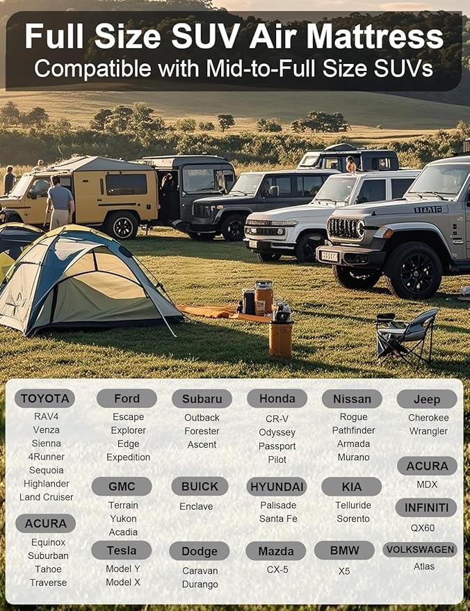 Umbrauto SUV Air Mattress for Car Camping, Leakproof & Quick Inflation Sleeping Airbed with Electric Pump, Fits Most Compact, Mid-Size & Full-Size SUV Trunks for Road Trip Travel