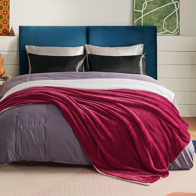 Bedsure GentleSoft Sherpa Fleece Blankets King Size for Bed - Thick and Warm, Soft Fuzzy Plush King Christmas Blanket for Winter, Red, 108x90 Inches