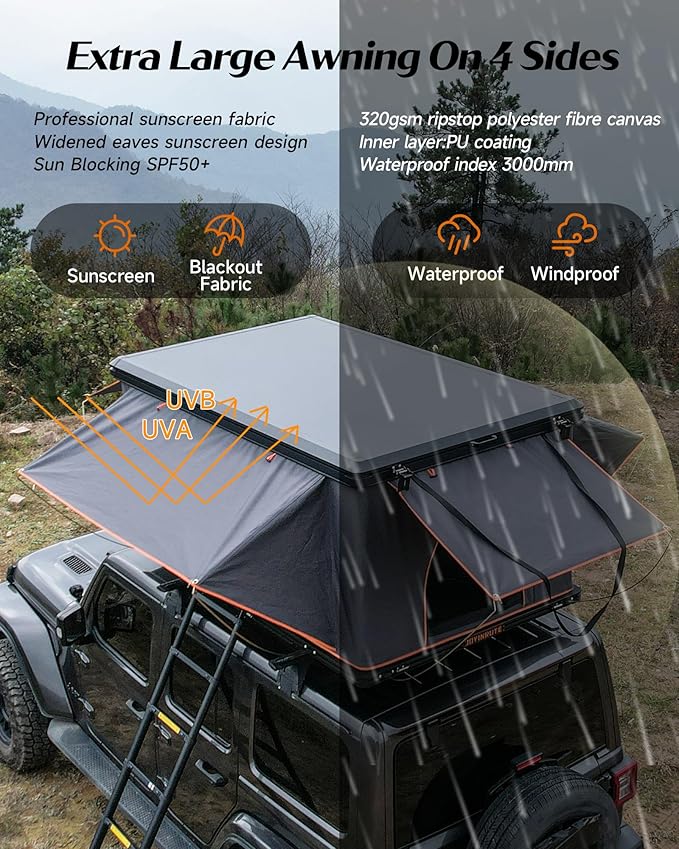 Rooftop Tent Hard Shell, Aluminum Pop Up 2-3 Person Roof Top Hardshell for Camping Truck Van Suitable for Jeep SUV Car. (Roof Tent)