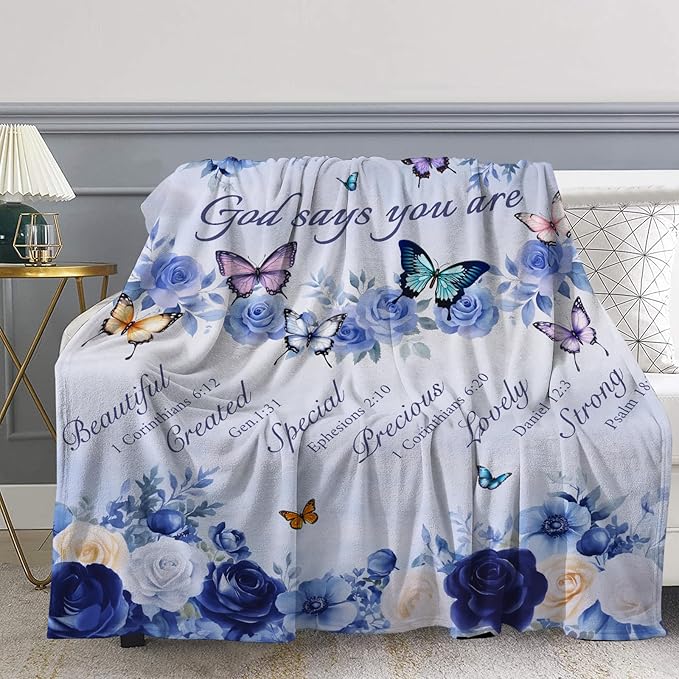 Christian Gifts for Women, Religious Inspirational Spiritual Gifts Blanket, Butterfly Floral Prayer Throw Blanket for Couch Bed 60"x50"