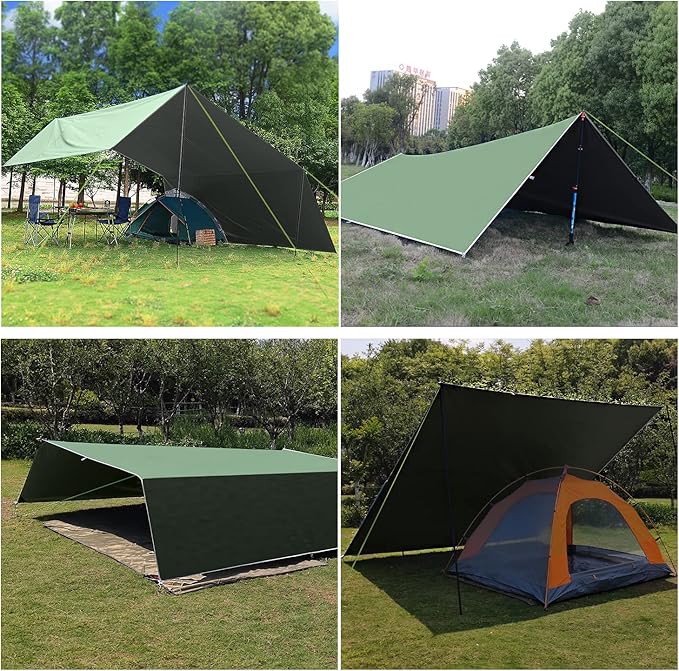 Wind Tour Portable Multifunctional Tent Footprint Traveling Awning Backpacking Tarp Rain Fly Tarp Tent Waterproof Shelter Outdoor Camping Tarp Sun Shelter for Hiking, Beach (Green-177×177 in), Blue