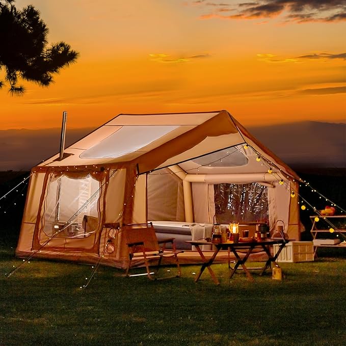 EROMMY 4/6/8/12 Person Inflatable Tent with Skylight, 4 Season Blow Up Tents with Hand Pump for Outdoor Camping & Hiking, Easy Set-up Windproof Sunproof Waterproof