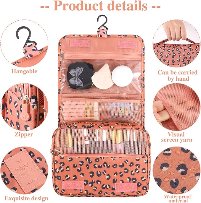 Pengxiaomei Toiletry Bag for Women, Waterproof Hanging Cosmetic Bag Portable Travel Makeup Pouch Multi-function Handle Bathroom Bag for Mothers Day Gifts (Coral Orange)