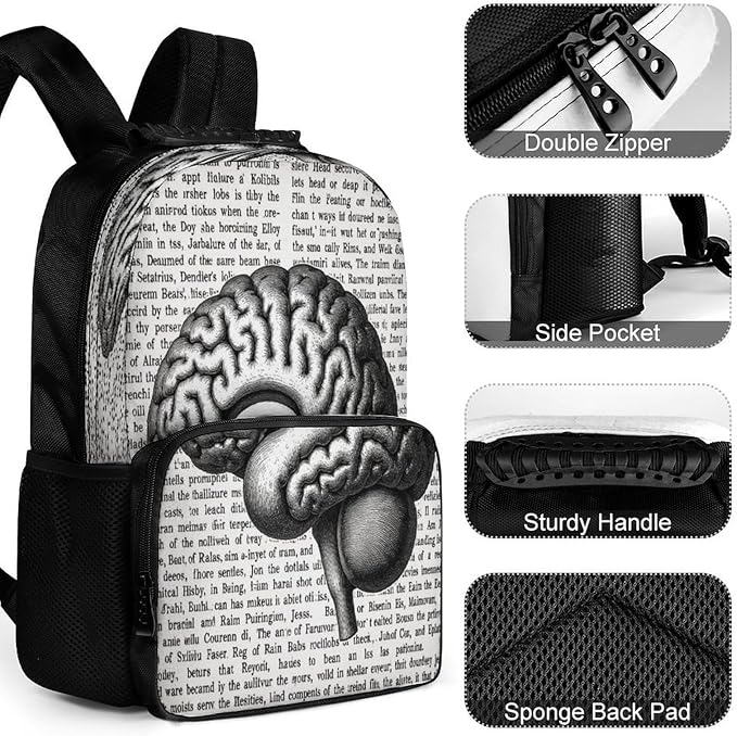Daypack Backpack Anti-Theft Multipurpose Large Capacity Carry On Bag, Brain Structure Traveling Camping Backpack With Side Pockets