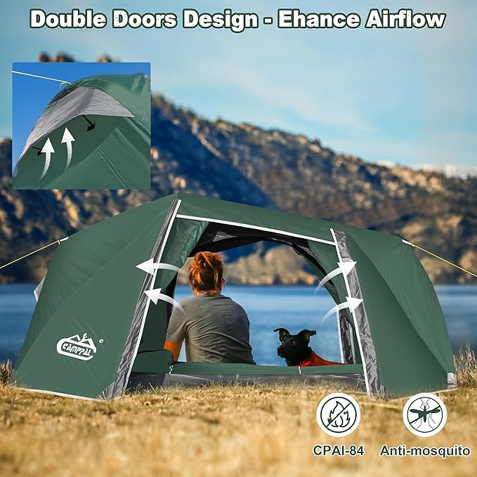 1-2 Person Backpacking Tent, Waterproof Windproof Two Person Tents for Camping & Hiking Double Doors Easy Setup UPF 50+ with 1 Vestibule