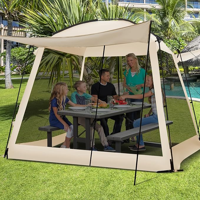 KOTEK 10 x 10 Ft Screen Tent, Easy Setup Screened in Canopy with 4 Mesh Walls, 2 Vestibules, 2 Zippered Doors & Carry Bag, Portable Screen House for Backyard Patios Outdoor Camping Activities