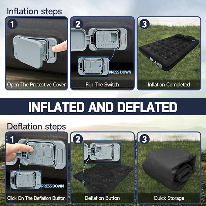 Umbrauto Air Mattress for 5.5-6.5 ft Short Bed Full-Size Trucks, Pickup Truck Airbed Mattress with Cordless Rechargeable Pump for Outdoor Travel