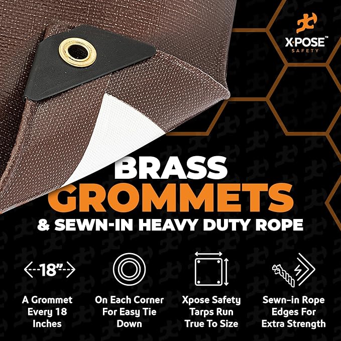 xpose safety 6' x 20' Brown/White Ultra Heavy Duty Tarp - 20 Mil Tarps Heavy Duty Waterproof - Large Outdoor Tarp,Waterproof Tarp Cover for Rain Camping,Tent Tarp,UV Protection,Reinforced Corners
