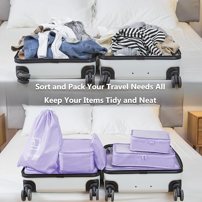 tianzong 7-piece Set Packing Cubes, Travel Bags for Luggage, Packing Organizers with Shoe Bag (Purple)