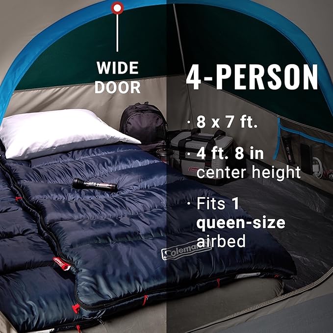 Coleman Skydome Tent with 5 Minute Setup, 2/4/6/8-Person Weatherproof Tent with Rainfly & Carry Bag, 20% More Headroom Than Traditional Canopies