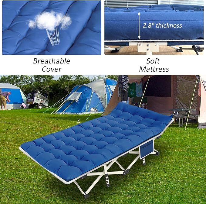 Camping Cot with Comfortable Mattress Cots for Sleeping Heavy Duty Folding Cot Camping Bed Portable Include Carry Bag for Home Travel Adults Vacation Outdoor
