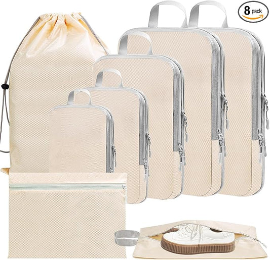 Packing Cubes for Travel Essentials, 8 Set Packing Organizers for Luggage - Women & Men-Suitcase Organizer with Laundry & Shoe Bag, Must-Have for Airplane, Road Trip, Camping