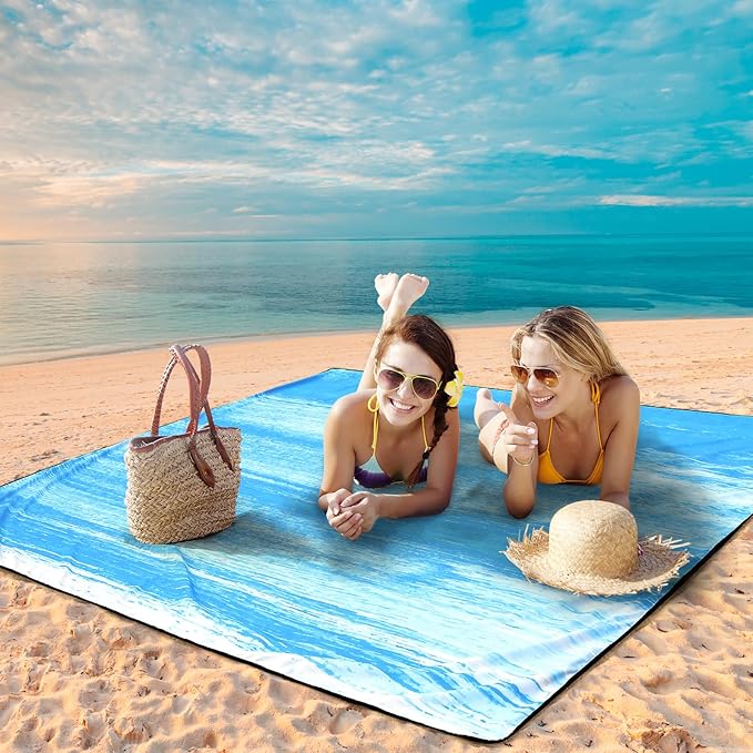 Beach Blanket Waterproof Sandproof Beach Mat 79" X 83"/10'x9'for 2-8 Adults Quick Drying Outdoor Picnic Mat Beach Accessories for Travel, Camping, Hiking