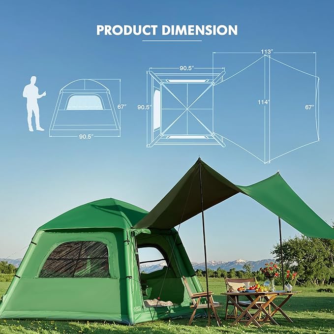 YOLENY 2/4/6 Person Inflatable Tents for Camping, Quick Setup in 2 Minutes with Hand Pump, Oxford Blow Up Tent with Skylight & Canopy, Spacious Cabin Tent for Family Camping & Hiking