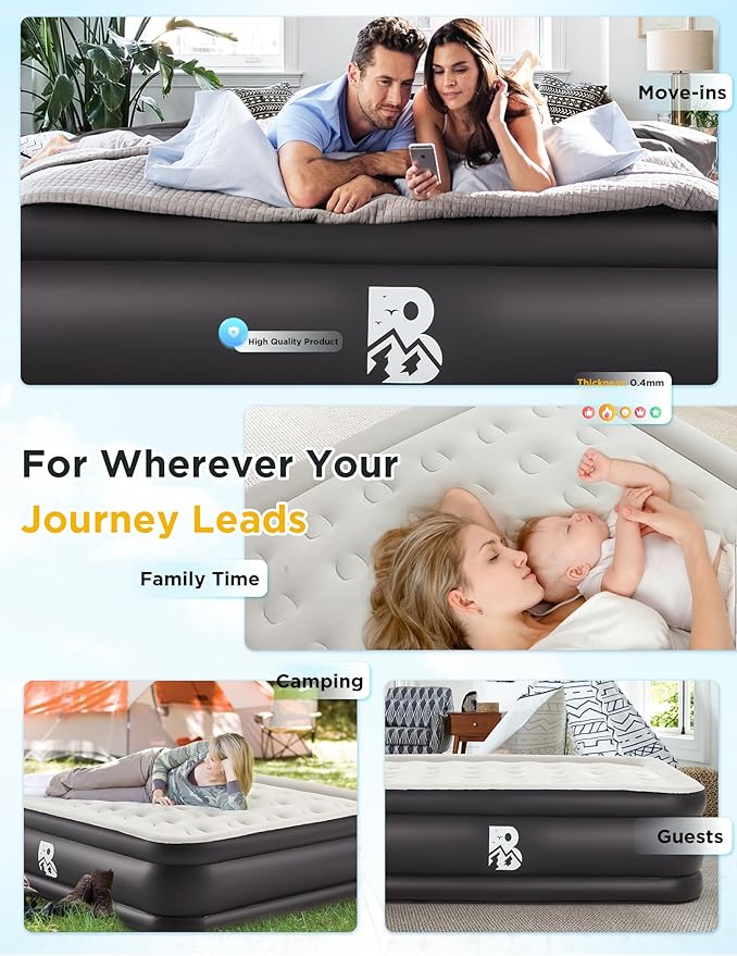 Full Size Air Mattress with Built-in Pump 18" Raised - 2-Min Set Up, No Odd Smell, 600 lb Support, Foldable Air Bed with Storage Bag, Perfect for Camping, Guests & Home Use