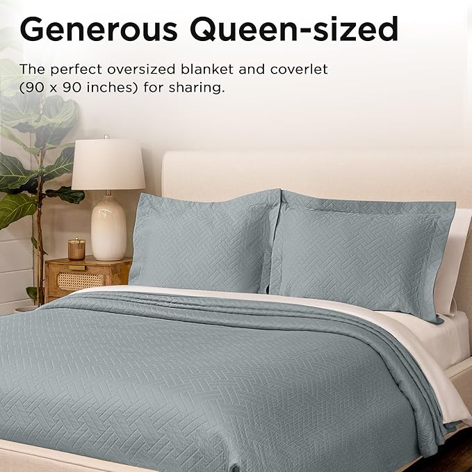 Threadmill Luxury Cotton Blankets for Queen Size Bed | All-Season 100% Cotton Queen Size Blanket | Jacquard Cozy Lightweight, Soft Breathable Coverlet fits Full Size Bed, 90x92 | Scottish Grey