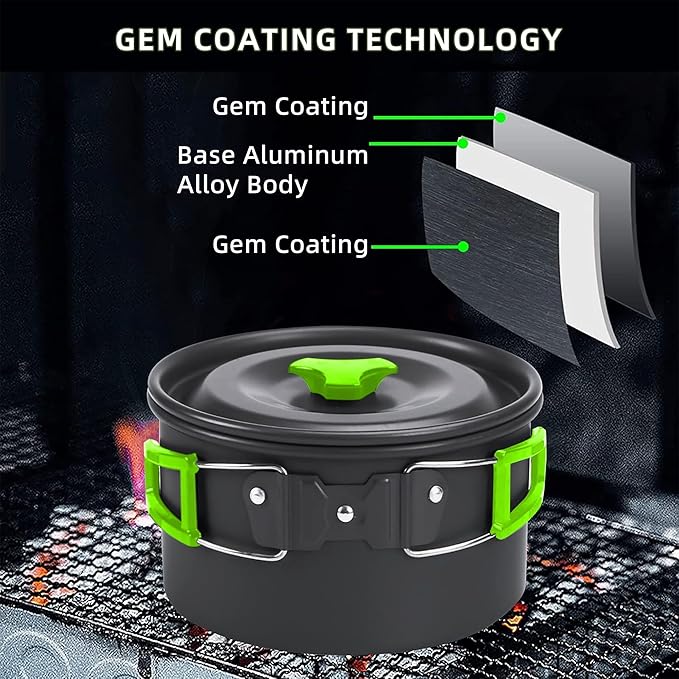 aiGear 3pcs Camping Cookware Mess Kit, Non-Stick Camping Pan Pot Kettle, Lightweight Aluminum, Collapsible Portable Camping Cooking Set for Outdoor Cooking Hiking Picnic