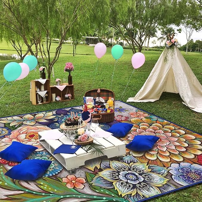 Waterproof Picnic Blankets Foldable & Portable 80''x80'' Boho Picnic Mat for Outdoors, Large Washable Picnic Blanket for Travel Camping Beach, Park Grass Picnic Blanket Accessories for Adults