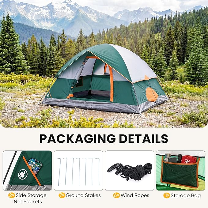NEWBULIG 2-4 Person Camping Tent, Lightweight 5 Min Easy Setup, Waterproof Windproof Dome Tent with Rainfly for Outdoor, Hiking, Backpacking, Beach