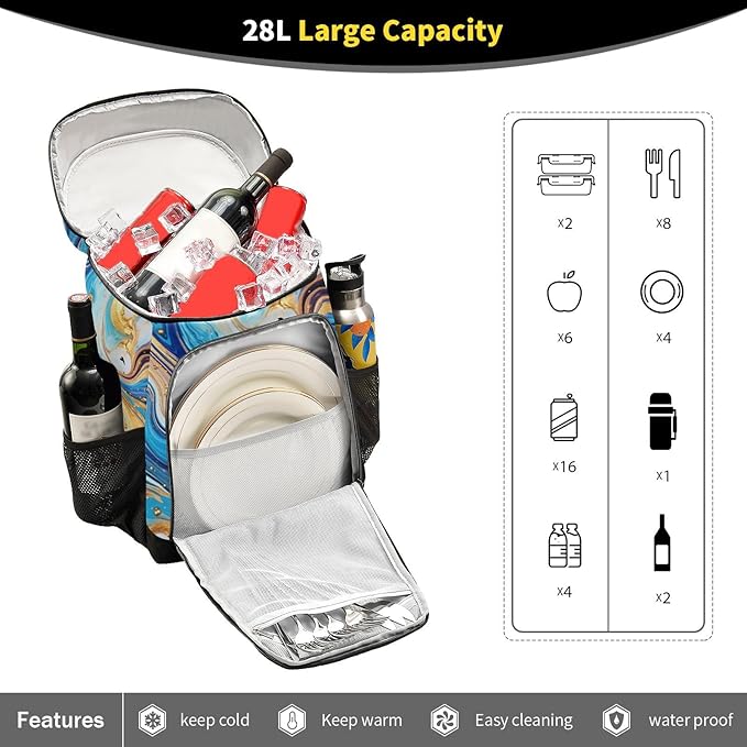 YETTASBIN Leakproof 36 Cans Cooler Backpack for Men Women - Marble Insulated Backpack Cooler Large Capacity Waterproof Lunch Bag for Hiking, Camping, Beach, Fishing, Work