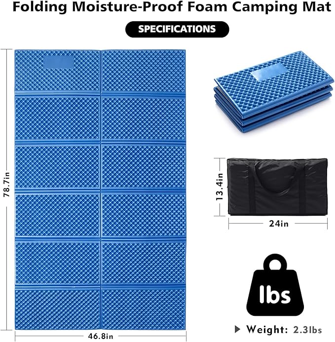 Camping Foam Sleeping Pad Lightweight Closed Cell Folding Camping Mat Moisture-Proof Camping Mattress Portable for Outdoor Hiking Mountaineering Blue