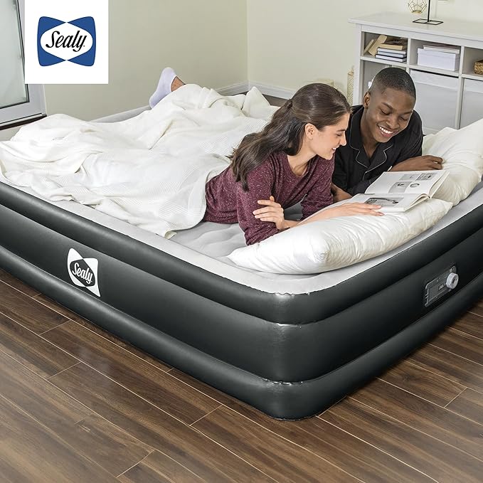 Sealy Tritech 18" Inflatable Air Mattress Bed with Built-in Pump, Storage Bag, and Repair Patch, for Indoor and Outdoor Use, Queen