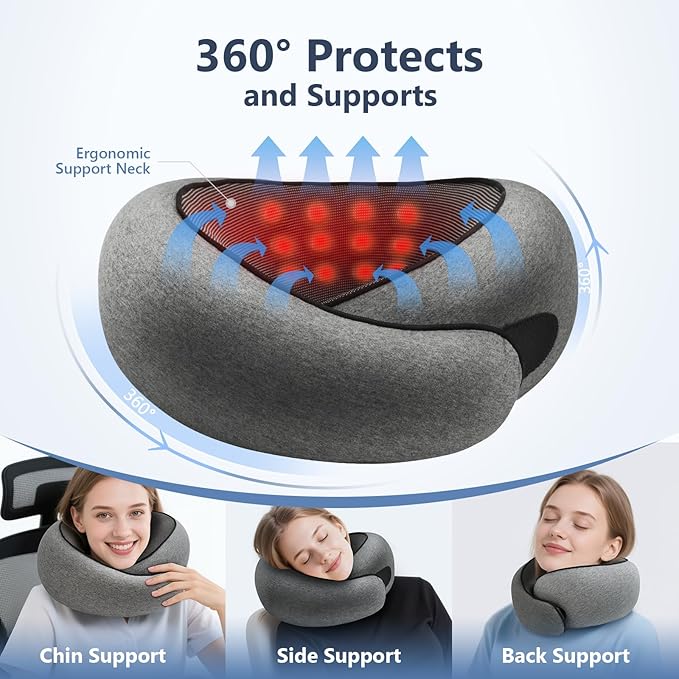 Advanced Memory Foam Neck Travel Pillow, Neck Pillow Airplane with Eye Mask & Ear Plugs, Designed for The Comfort of Travel & Office, Travel Pillow for Plane, Car, Home, Work, Dark Grey