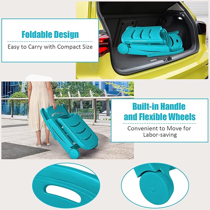 Tangkula Outdoor Chaise Lounge Chair, Adjustable 5-Position Recliner Chair with Built-in Wheels, Weather-Resistance Folding Lounge for Patio, Backyard, Poolside and Beach (2, Turquoise)