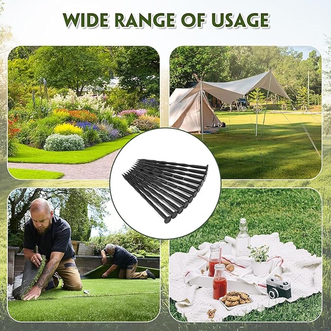 Landscape Edging Stakes, 120 Pcs 8" Plastic Garden Spikes, Spiral Nylon Anchoring Spikes for Paver Edging, Weed Barriers, Artificial Turf, Tent, Grass Pathway and More, Black