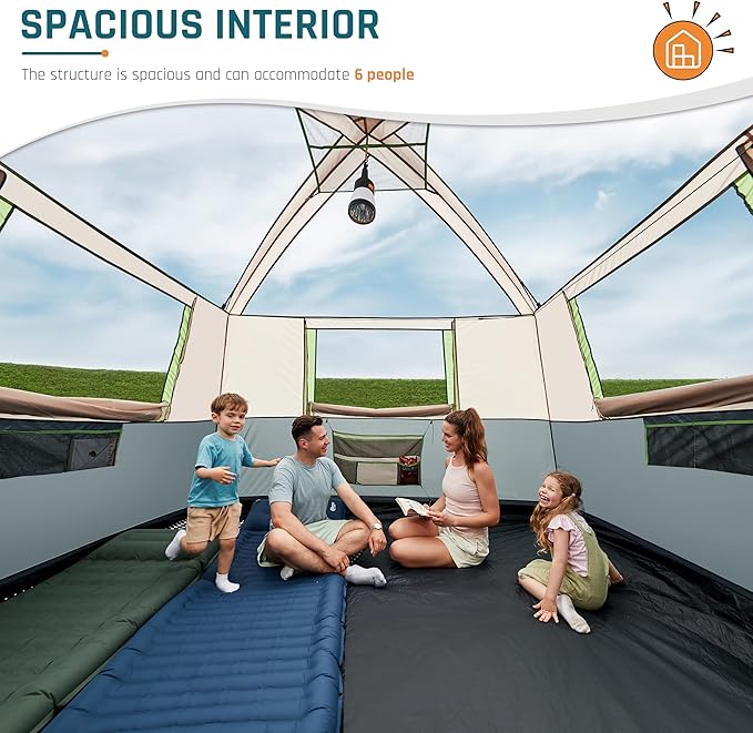 Tents for Camping 6/10 Person Camping Tent with Screen Porch, Weatherproof Large Cabin Tent with Rainfly and Carry Bag, Family Tent for Outdoor Camping and Backyard