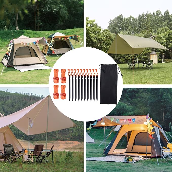 TRIWONDER Aluminum Tent Stakes Pegs & Reflective Guylines with Tent Cord Tensioners for Camping, Hiking, Backpacking (Green)
