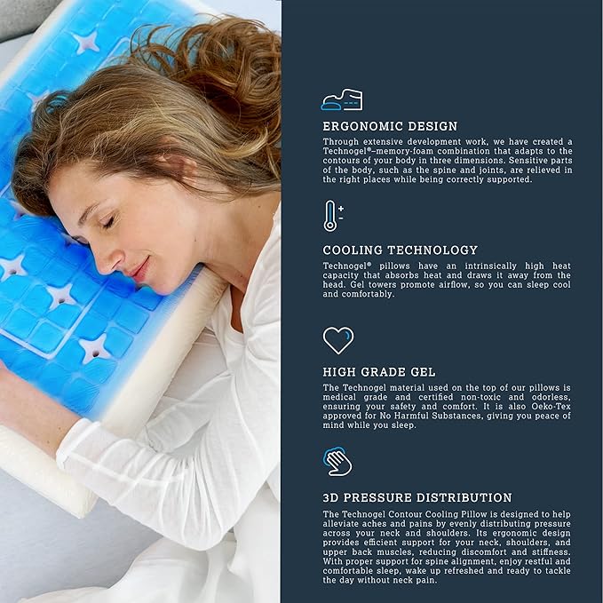 Technogel Anatomic Cooling Gel Pillow – Dual-Height Cervical Spine Support, Memory Foam Base, Washable Cover, Side & Back Sleepers