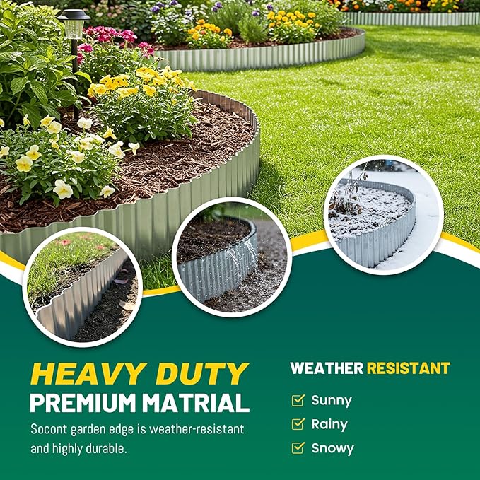 Corrugated Metal Garden Edging, Landscape Edging Border for Garden, Flower Bed, Lawn and Landscape Edging (Silver, 3"×50Ft)