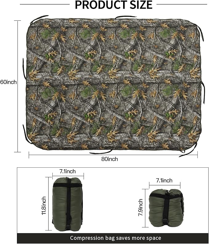 LOOGU Camo Blanket Waterproof Insulation Poncho Liner for Outdoor Camping, Hiking, Hunting, Survival, Backpacking, Picnicking