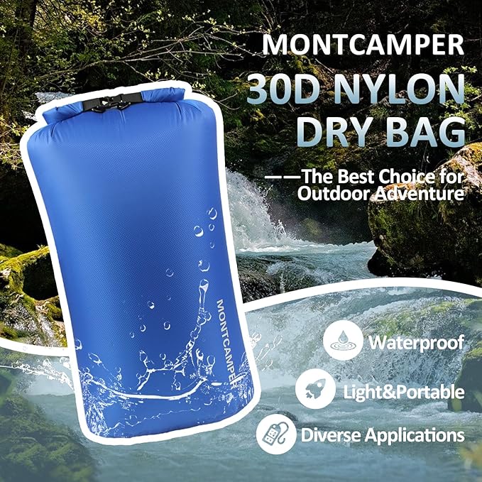 Waterproof Dry Bag 35L – 30D Nylon Roll Top Dry Sack with DWR & PU Coating, Lightweight Water-Resistant Storage for Kayaking, Camping, Hiking, Fishing & Beach (Blue)