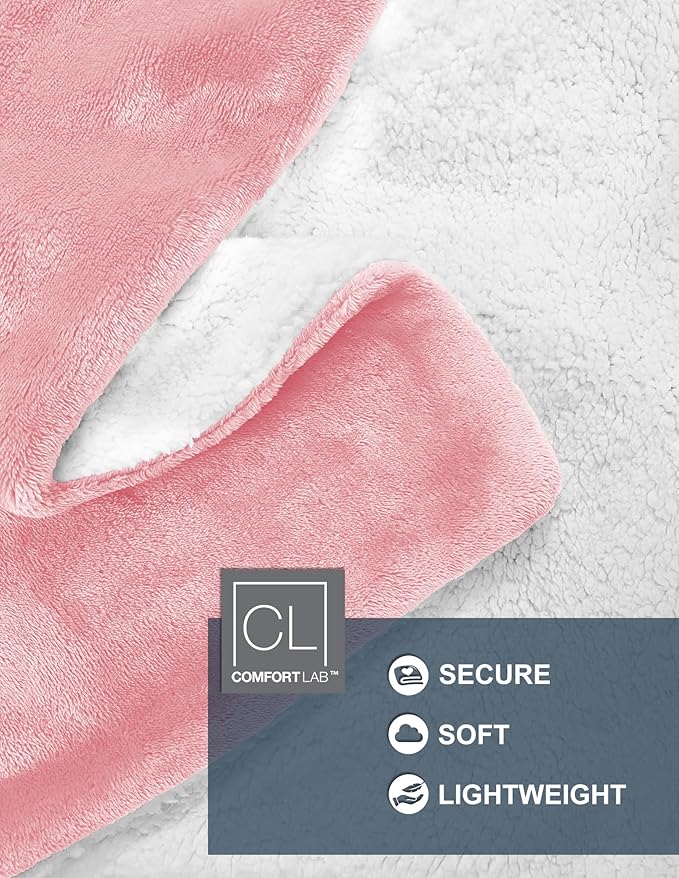 Comfort Lab Reversible Flannel Sherpa Throw Blanket - Elegant Fluffy Throw Blankets for Couch and Home Decor - Anti Pilling Non Shedding Cozy & Warm Fleece Throws - Baby/Pet (30" x 40") - Blush
