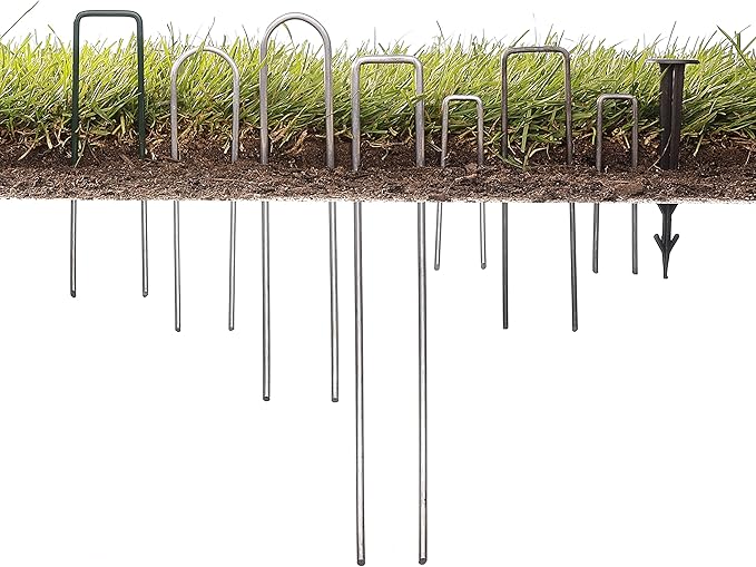 GardenMate Pack of 50 x 6''/150mm U-Shaped Multi-Purpose Steel Garden Securing Pegs - Ideal for securing Weed Fabric, Landscape Fabric, Netting, Ground Sheets and Fleece - Made of 2.9mm Steel Wire