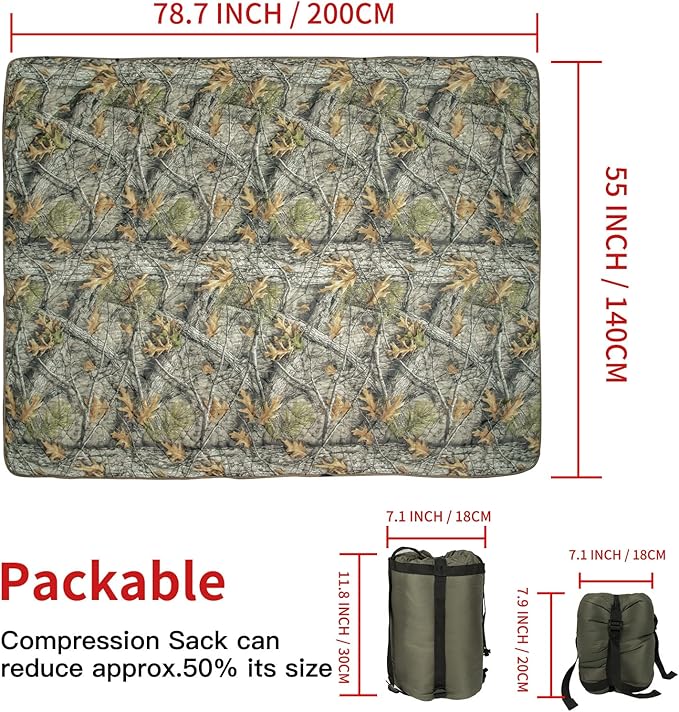 LOOGU Camo Blanket Waterproof Insulation Poncho Liner for Outdoor Camping, Hiking, Hunting, Survival, Backpacking, Picnicking