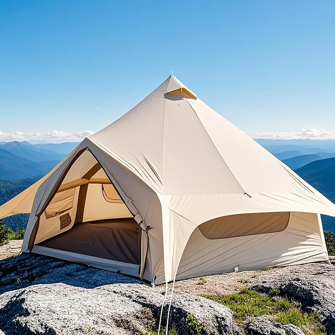 Inflatable Tent, Outdoor Easy Setup Inflatable Tents for Camping, Portable Blow Up Tent with Stove Jack, Cotton Canvas Material for Glamping, for 4 Season, 4/6/8/10 Person Use