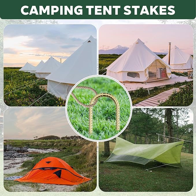 20 Pieces 12 Inch Long 1/4In Diameter Heavy Duty J Hooks,Heavy Duty Rebar Metal Fence Ground Garden Tent Stakes,Ground Spikes Anchors for Fencing,Outdoor Chicken Wire Trellis Stakes,Anti-Rust Golden