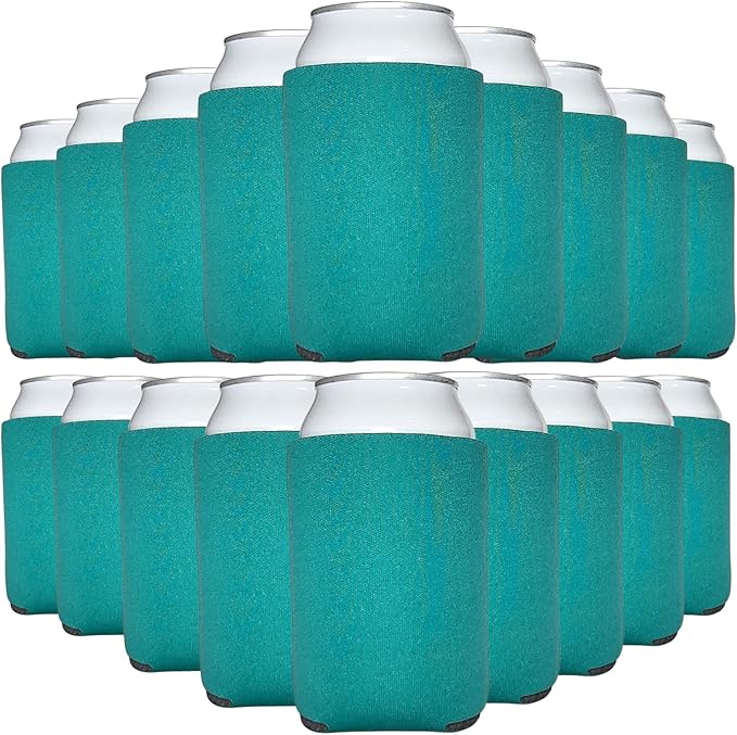 TahoeBay Blank Beer Can Cooler Sleeves (25-Pack) Bulk Sublimation Blanks for Vinyl Plain Soft Foam Can Sleeves Coolers for Soda Cans & Bottles Black, White, Assorted Solid Color (Teal)