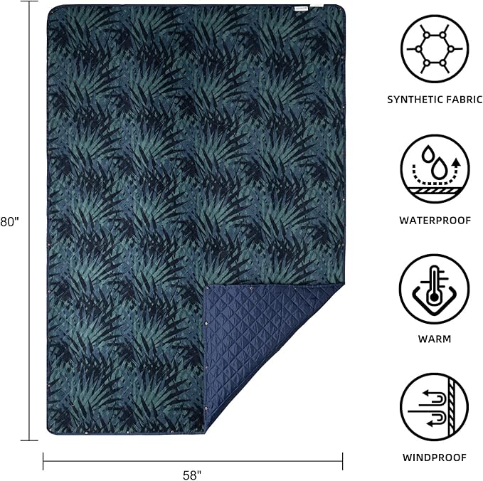 Outdoor Waterproof Blanket, Foldable Fleece Stadium Blanket for Outdoor Sports Event, Camping, Car, Pet, Picnics - Windproof, Wearable, Machine Washable 80" x 58" (Jungle)