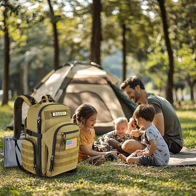 SHARKMOUTH Military Diaper Bag for Dad: Military Baby Backpack with Insulated Changing Pad for Outdoor Dads - MOLLE Webbing & 900D Polyester for Camping Hiking Travel