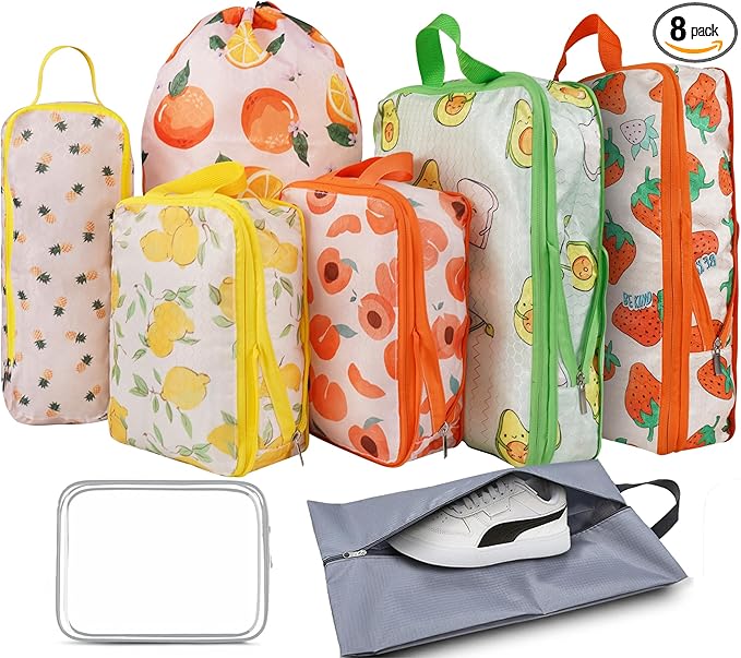 8 Pcs Compression Packing Cubes Travel for Suitcases, Waterproof Luggage Organizer Washable Storage Bags Set for Backpack Travel- Packaging Cubes for Carry-Ons and Storage