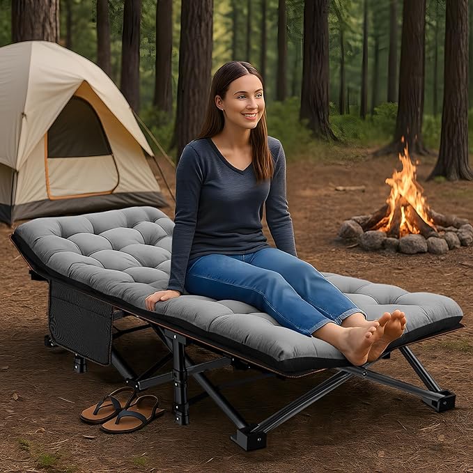 ABORON 2 Pack Folding Camping Cot W/Mat for Adults, Heavy Duty Outdoor Bed with Carry Bag,1200 D Layer Oxford Travel Camp Cots