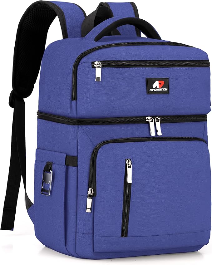 COOLJOB Insulated Cooler Backpack for Men Women, Leakproof Lunch Bag with Waterproof Liner, Double Roomy Deck, RFID, Blue