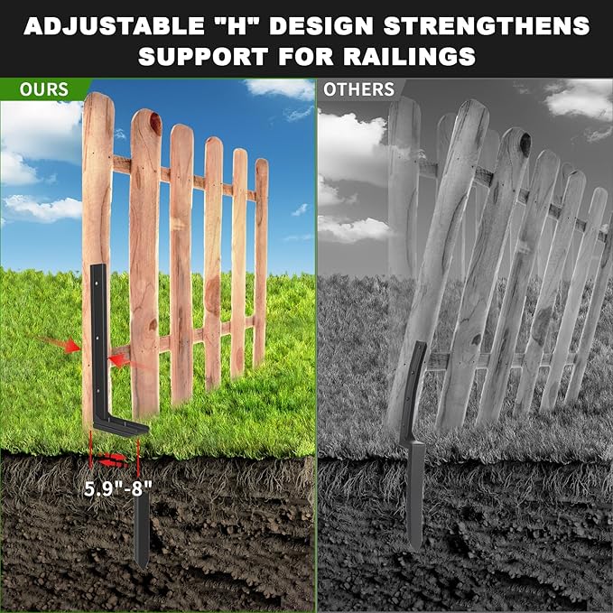 4-Pack Fence Post Repair Kit, 33.5" Heavy Duty Adjustable Thickened Metal Fence Post Anchor with Anti-Rust Coating for Repairing Tilted and Broken Wooden Post