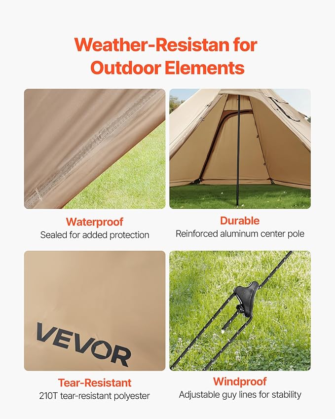 VEVOR Hot Tent, Camping Tipi Hot Tents with Stove Jack, Portable Winter Camping Tents with Snow Skirt, Easy Setup, Waterproof 4 Season Shelter Tents for Fishing Backpacking