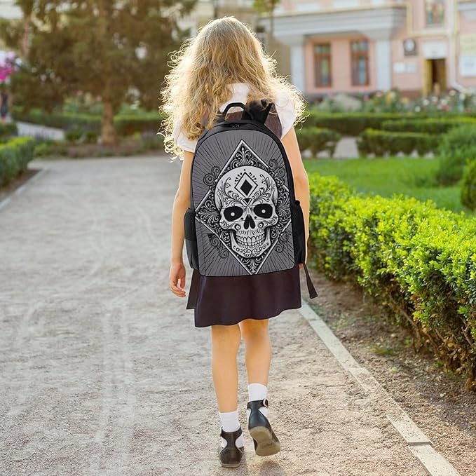 Rucksacks Multipurpose Anti-Theft Big Capacity Bookbag, Ace Of Spades Skull Grey Art Travel Hiking Camping Rucksack With Padded Straps